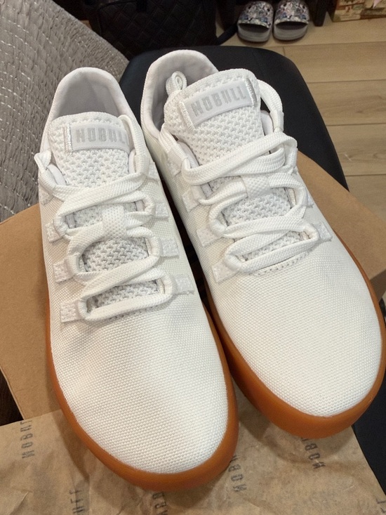 NOBULL Shoes - NOBULL White Knit Sneakers with Gum-Orange Sole